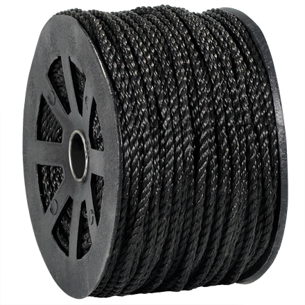 3/8", 2,450 lb, Black Twisted Polypropylene Rope